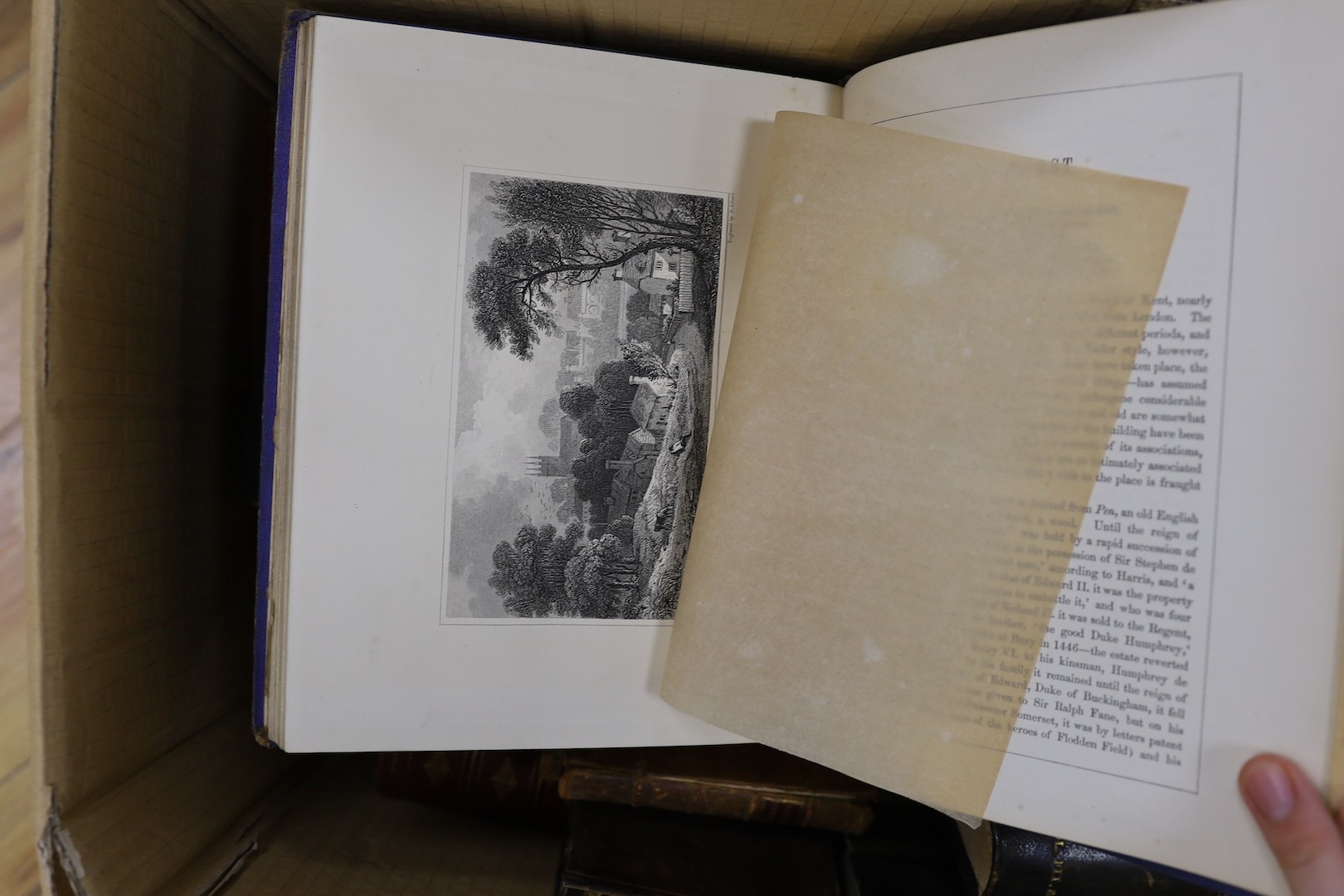 Two boxes of mixed 19th and 20th century leather bound books